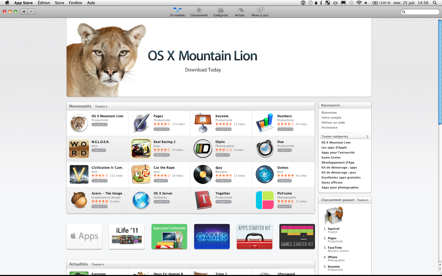 Mountain Lion est disponible sur le Mac App Store