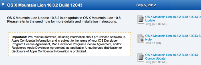 Apple livre OS X 10.8.2 build 12C43 aux développeurs