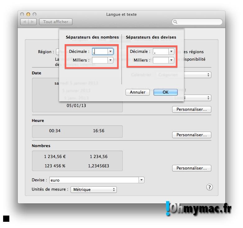 Ohmymac Séparateur décimal sur Excel 2011 Mac 18