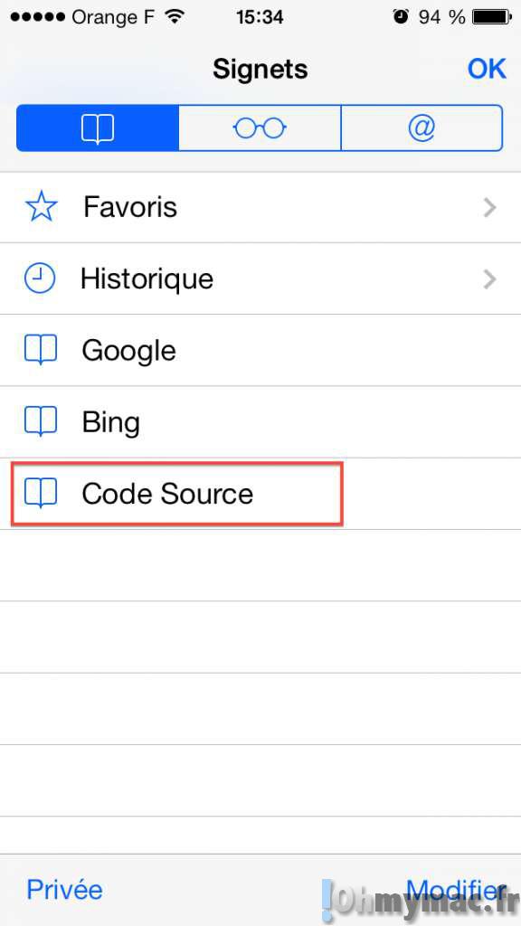 afficher le code source safari