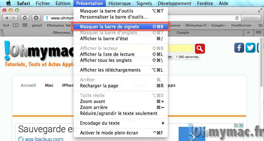 Maximiser l'affichage à l'écran avec Safari Mac