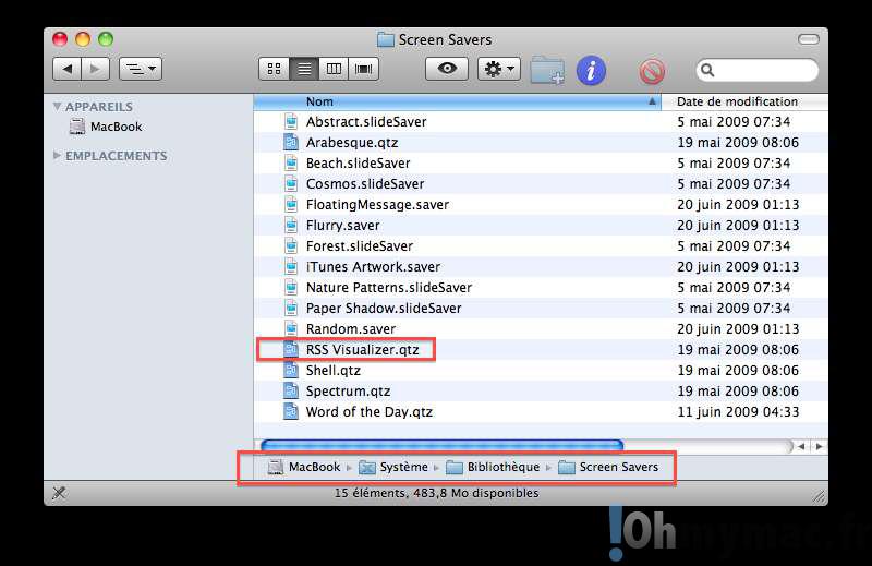Retrouver l'écran de veille RSS (RSS Visualizer) du Mac
