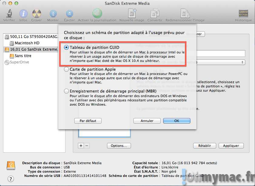 Installer et utiliser OS X Yosemite sur un disque dur externe ou une clef USB