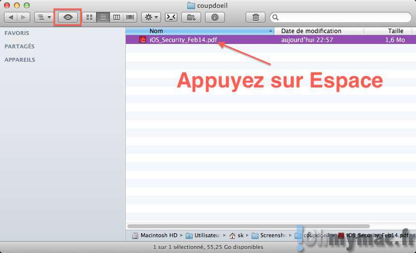 Sélectionner du texte dans Coup d'oeil (Quick Look) sur Mac