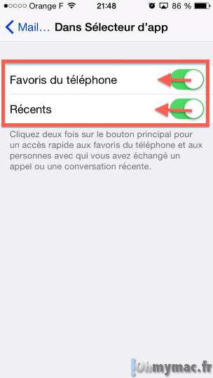 iOS 8: enlever les icônes de contacts favoris et d'appels récents du menu multitâche sur iPhone/iPad
