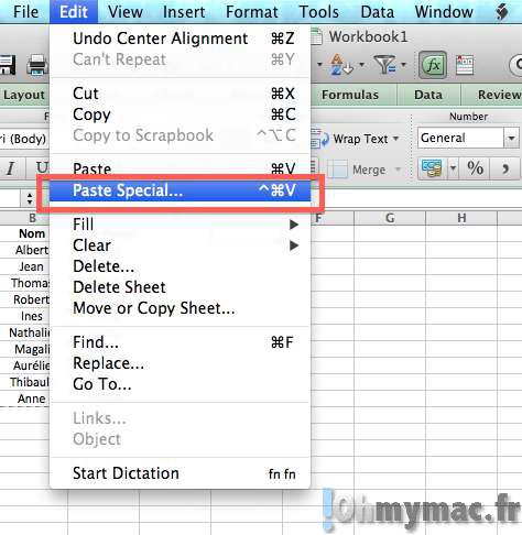 Excel Mac: transposer des colonnes en lignes et inversement