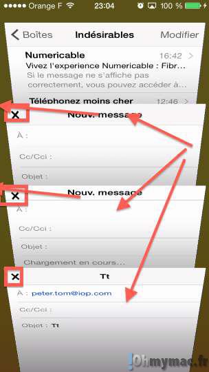 Minimiser un email en cours d'écriture pour accéder à ses autres emails sous iOS 8