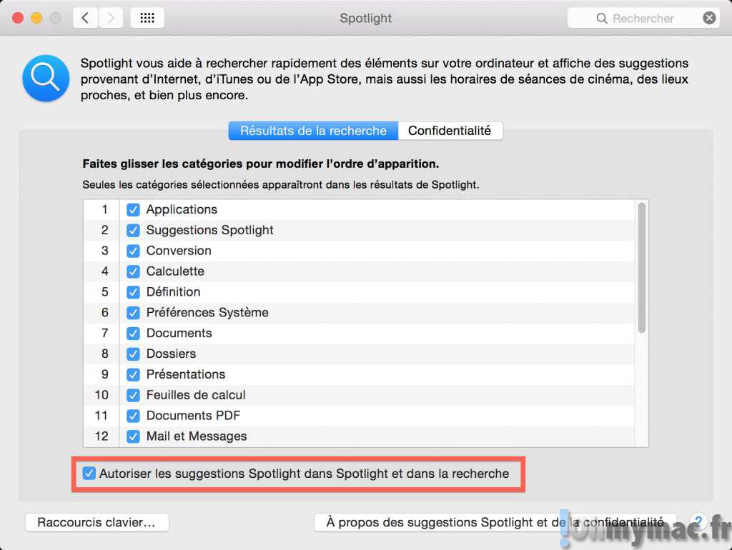 Désactiver la recherche de contenu web Spotlight sur son Mac