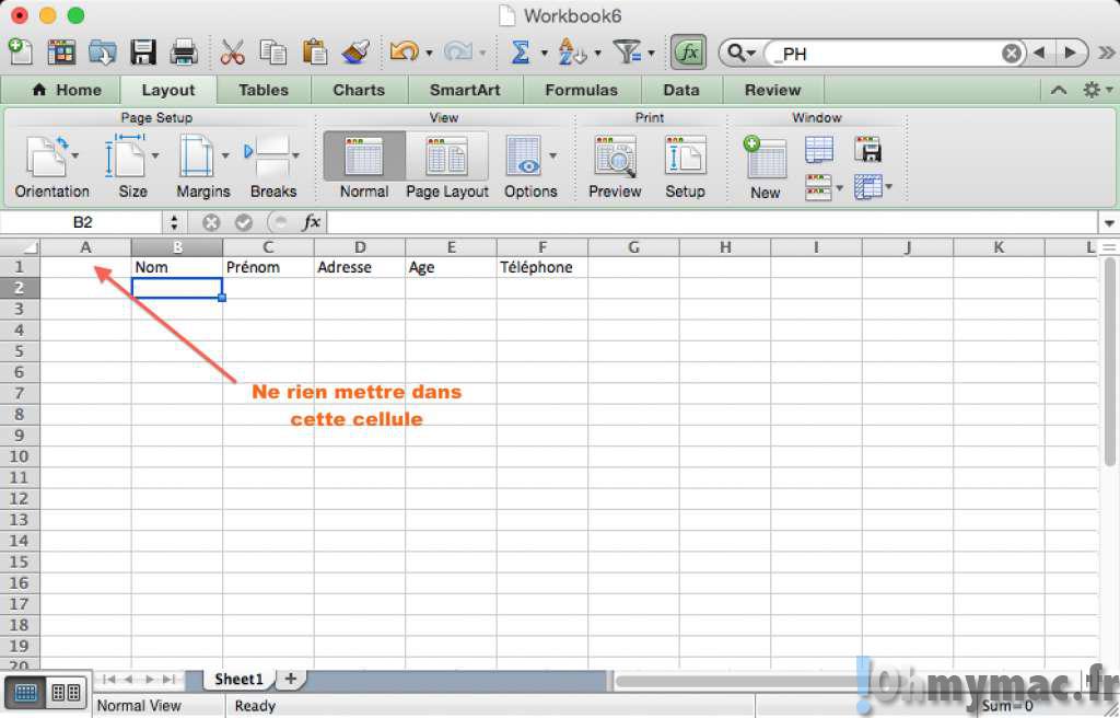 Excel Mac: définir des noms de colonnes ou de lignes