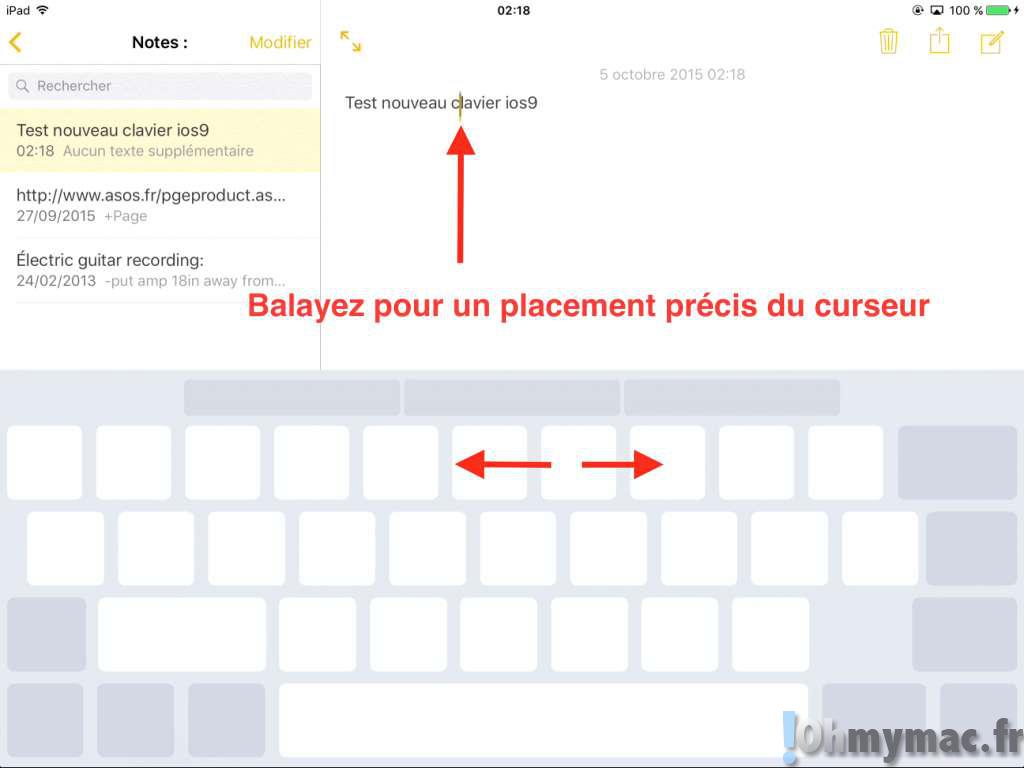iOS 9: utiliser le curseur virtuel pour une éditon de texte précise et rapide sur iPad