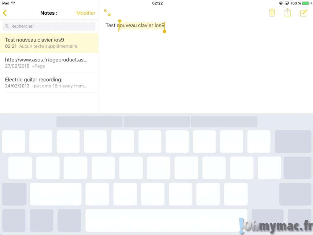 iOS 9: utiliser le curseur virtuel pour une éditon de texte précise et rapide sur iPad