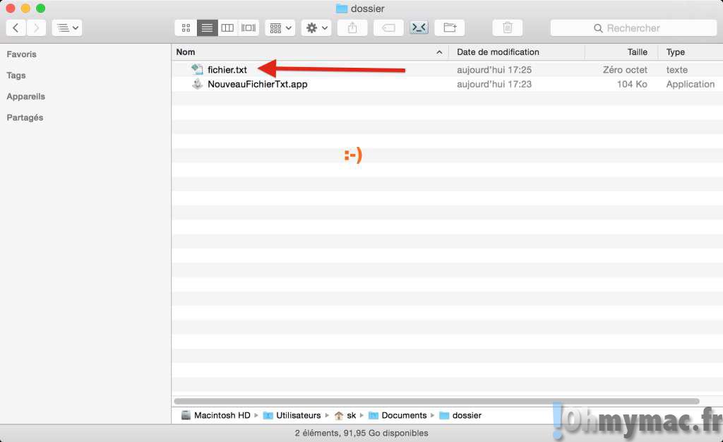 fichier texte finder: Créer un nouveau fichier texte à l'emplacement actuel du Finder sur OS X