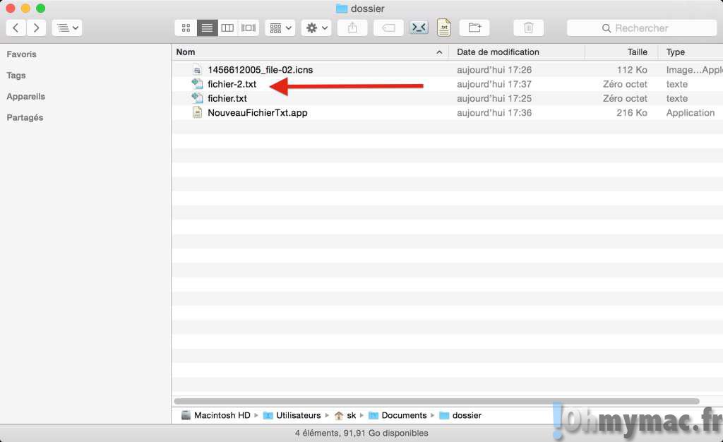 fichier texte finder: Créer un nouveau fichier texte à l'emplacement actuel du Finder sur OS X